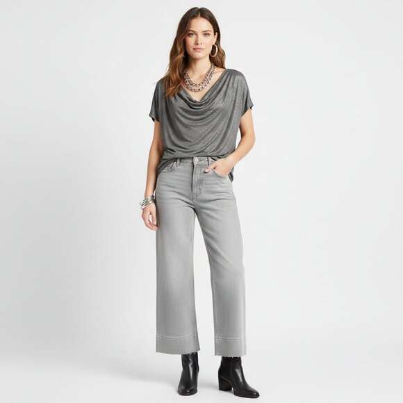 Escada Gray Metallic Short Sleeve Zip Sleeve Tunic Blouse Top 34 S - Picture 8 of 8